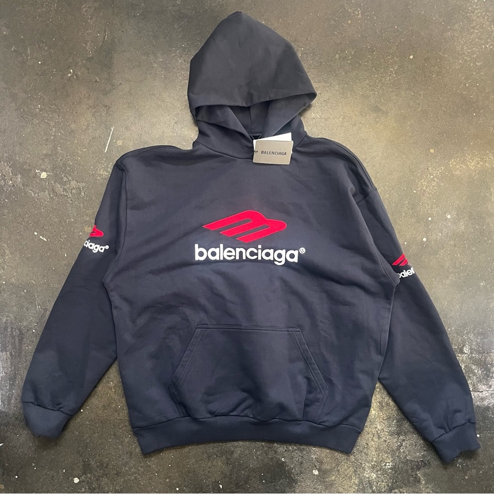 Balenciaga Men's Black Hoodie with Red Logo